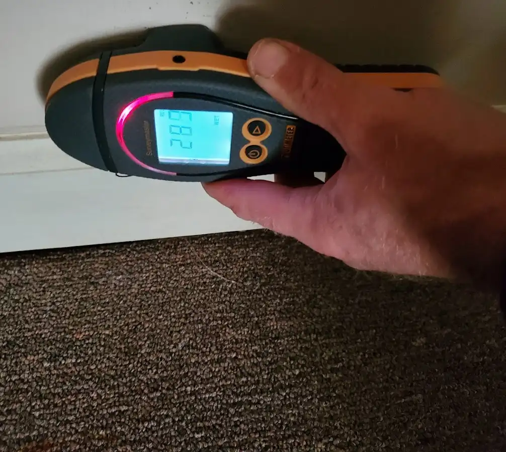 Moisture detection at baseboard during Burst Pipe Cleanup in The Woodlands